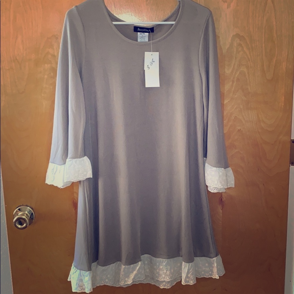 Tan lace trim dress